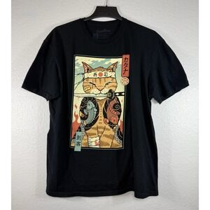 Black Threadless Vincent Trinidad TShirt Japanese Samurai Cat Graphic Print XL